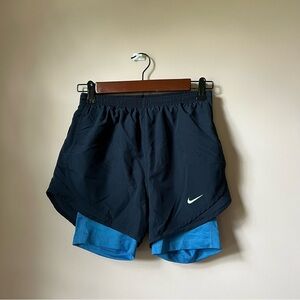 Nike Navy Blue Shorts With Blue Spandex Lining